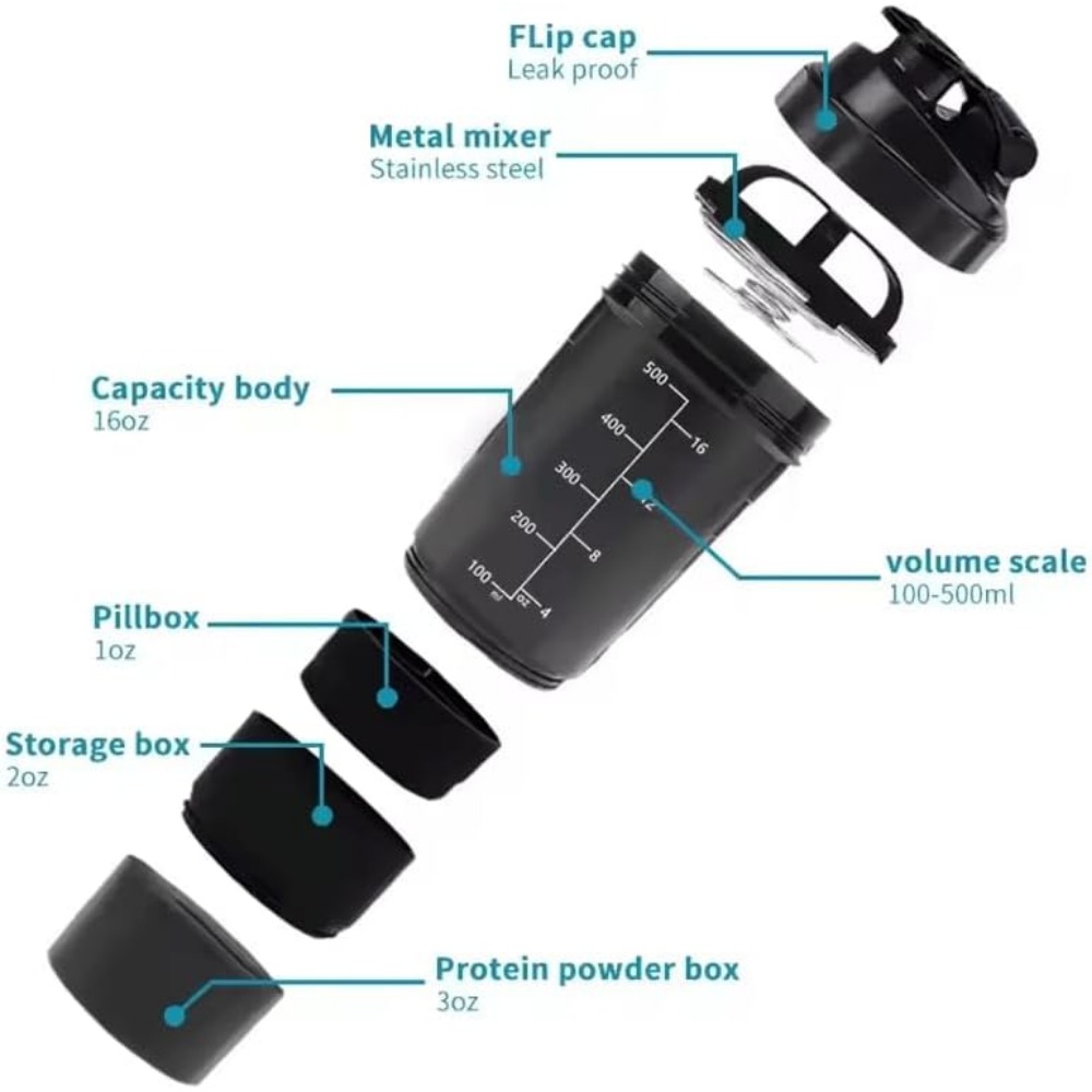 Agitador de 3 capas, botella d - Protein Shaker Bottle reseña y precio